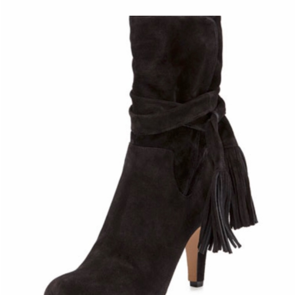 Chloe Hannah Black Suede fringe Heeled Boots